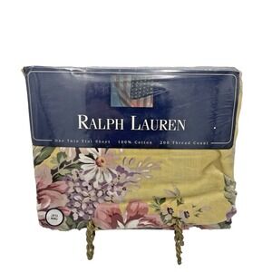 New‎ Vintage Ralph Lauren Brooke Yellow Floral Twin Size Flat Sheet NOS